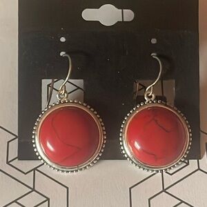 NOS Red Round Drop Earrings